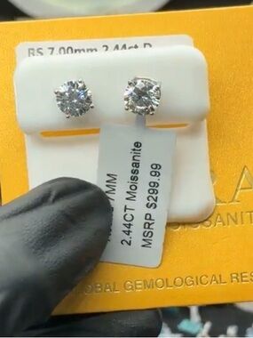 🆕 925 Sterling Silver 7mm Round 2.44ct Moissanite Diamond Stud Earrings with GRA